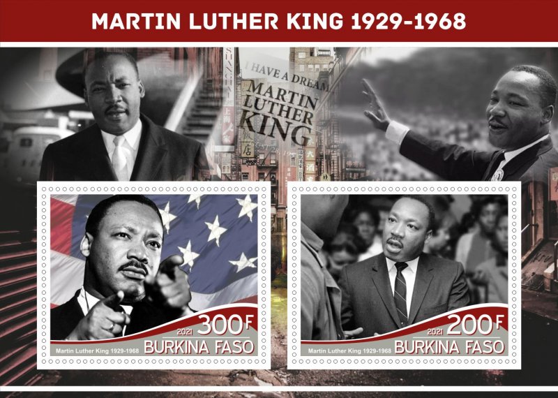 Stamps. Martin Luther King 1+1 sheets perf 2021 year Burkino Faso