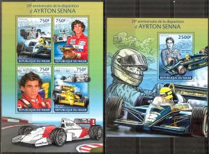 Niger 2014 Racing Cars Formula 1 Ayrton Senna sheet + S/S MNH