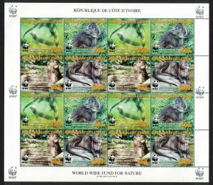 Ivory Coast WWF Speckle-throated Otter Sheetlet of 4 sets ERROR 2005 MNH