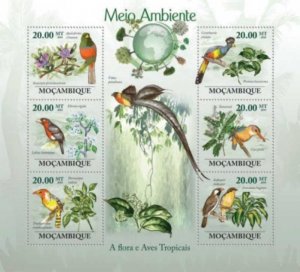 Mozambique - 2010 Birds & Flora on Stamps - 6 Stamp  Sheet 13A-351