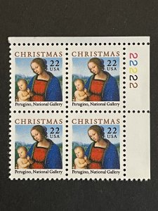 Scott # 2244 22-cent Madonna and Child Christmas, MNH Plate Block of 4