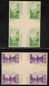 US 1934 1c, 3c National Parks Cross-Gutter Blocks; Scott 769-70; MNH
