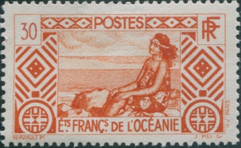 French Oceania 1934 SG93 30c orange Tahitian Girl MNH