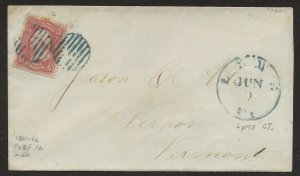 1861-2 Lyme Conn double Blue Grid cancels perf 12 #65