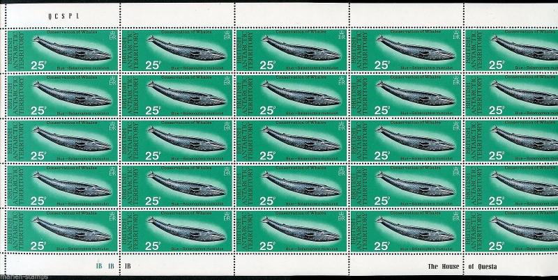 BRITISH ANTARCTIC  TERRITORY  SC#64/67  WHALES COMPLETE SHEETS OF 25 MINT NH