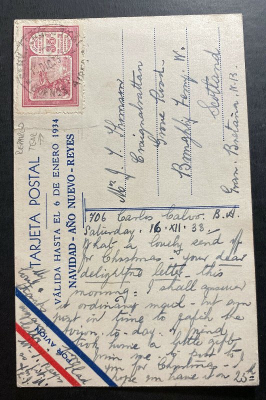 1933 Buenos Aires Argentina Air France POSTCARD Cover To Scotland Early Airmail