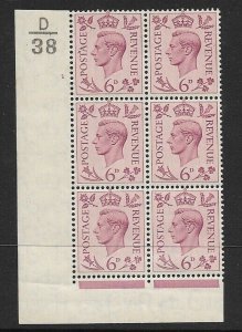 1938 6d Purple Dark colours D38 1 No Dot perf 2(I/E) block 6 UNMOUNTED MINT/MNH