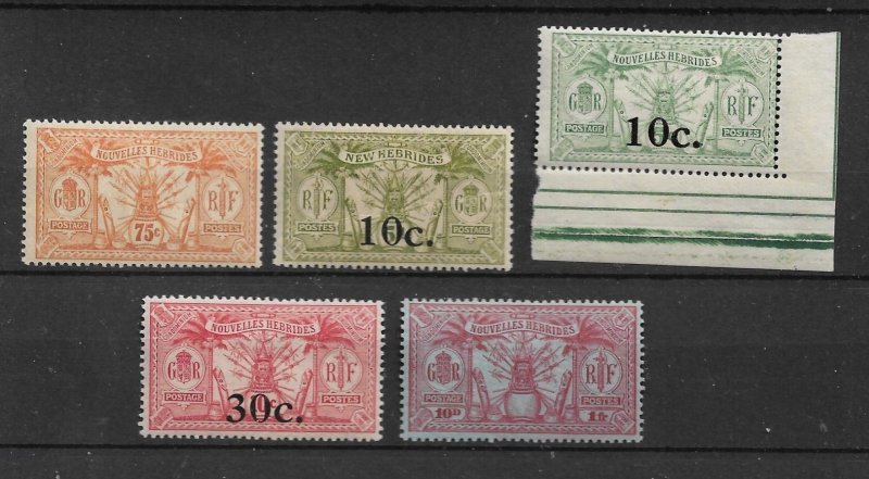 NOUVELLES HEBRIDES 1913 - 1925 SELECTION SG F29, F37,F38,F39,F50 MNH/MLH Cat £50