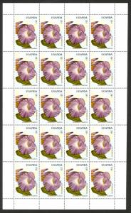 UGANDA 1988 35sh FLOWERS Issue Miniature Sheet of 20 Sc 616var MNH