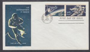 US Mel 1331-32-19 FDC. 1967 5c Space Achievement se-tenant, Fluegel Color Cachet