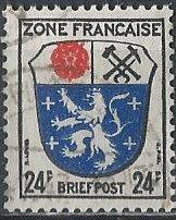 Germany 4N9 (used) 24pf arms of Saarland (1946)