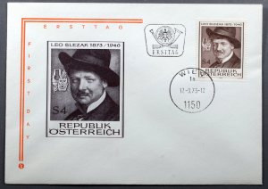 Austria #947 First Day Cover Leo Slezak Operatic Tenor