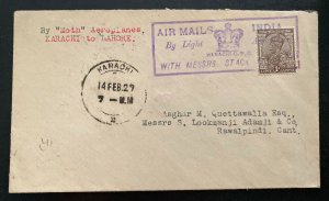 1927 Karachi India First Flight Cover FFC To Rawalpindi By Moth Only 60 Flown