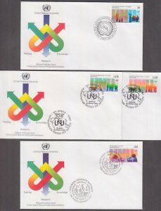 UNITED NATIONS Sc # 444 FDC SET of 4 UNITED NATIONS UNIVERSITY