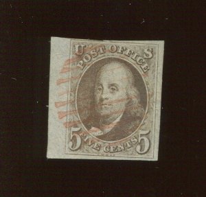 1 Franklin Imperf Used Stamp with Huge Side Margin (Bx 2902 C)