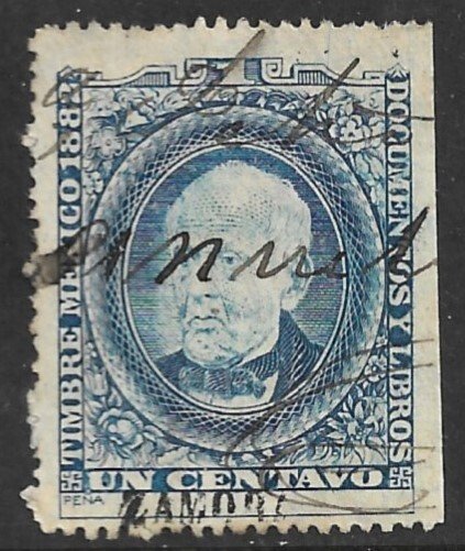 MEXICO REVENUES 1882 1c LAID PAPER DOCUMENTARY TAX ZAMORA Control Used DO75