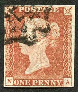 1841 Penny Red (NA) Plate 33 Norwich Maltese Cross Fine Four Margin Cat 550