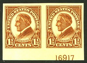 U.S. #576 MINT PL# PAIR OG NH