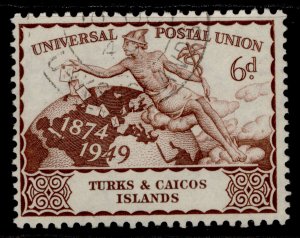 TURKS & CAICOS ISLANDS GVI SG219, 6d brown, FINE USED.