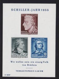 German Dem Rep Sc 243a, MNH. 1955 Schiller S/S, VF