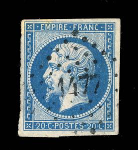 FRANCE - N°14B 20c EMPIRE ND Type 2 OBLITÉRÉ (06b) PC 1477 GUISE (ind.3)