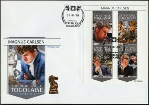 TOGO  2019  MAGNUS CARLSEN CHESS SHEET FIRST DAY COVER