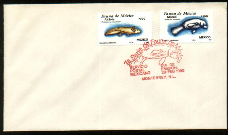 MEXICO 1533-34 FDC Fauna of Mexico - Manatee & Ajolote