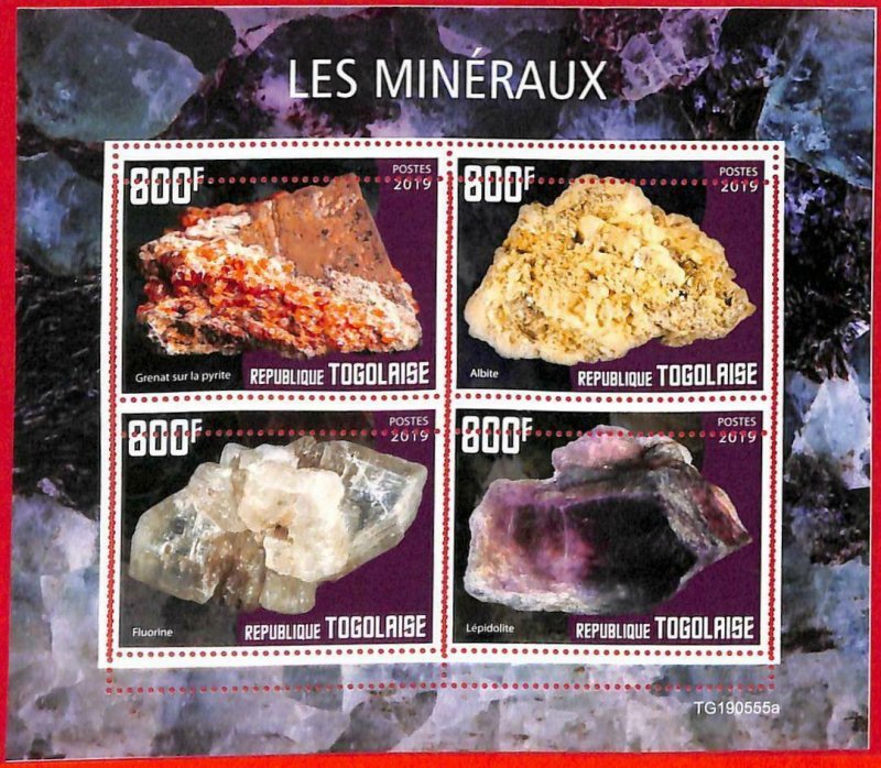 A3023 - TOGO, ERROR MISSPERF, Miniature sheet: 2019, Minerals, Albite, Fluorine