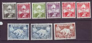 J16549  JLstamps 1938-46 greenland set used #1-9 polar bear, christian x