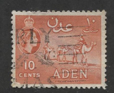 ADEN - Scott 49a - QEII Definitive- Vermillion - 1953- Used - Single 10c Stamp