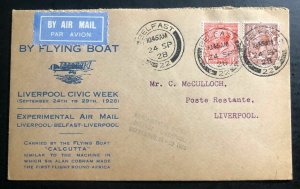 1928 Belfast England Experimental Flight  Airmail Cover To Liverpool Flyingboat