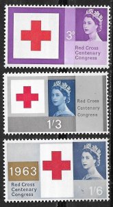 Great Britain # 398-400  Red Cross Centenary   (3) Mint NH