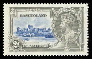 Basutoland 1935 KGV Silver Jubilee 2d with DIAGONAL LINE BY TURRET MNH. SG 12f.