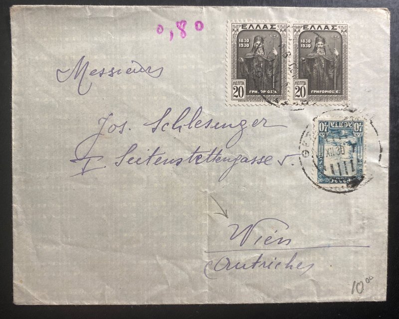 1930 Greece Commercial Cover To Vienna Austria 