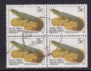 South Africa   #852  used 1993  endangered fauna  5c  block of 4