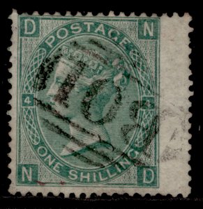 GB QV SG101, 1s green plate 4 WMK EMBLEMS, FINE USED. Cat £35 B01 ALEXANDRIA. ND