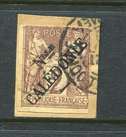 New Calidonia 1892 Overprint on 2c Used on piece Diagonal Ovpt VERY RARE 6091