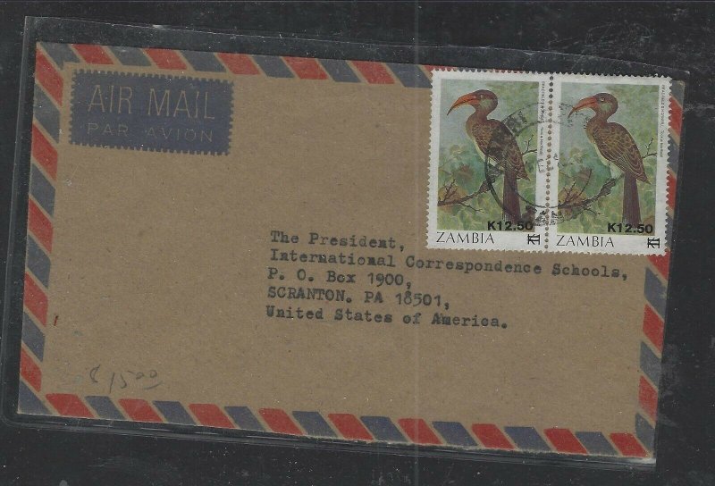 ZAMBIA  (P1402B)  BIRD 12.5 K/1KX2 ON A/M COVER TO USA