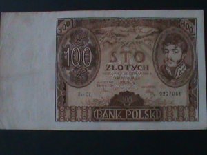 POLAND-MINISTRY OF FINANCE NOTE-100 ZLOTYCH LT-CIRCULATED-VF-101 YEARS OLD