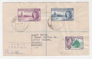 GILBERT & ELLICE ISLANDS, 1948 Reg. cover 1d. & Victory pair, MAIANA to GB