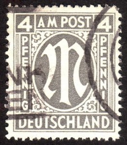 1945 Germany, American-British Occ. (Bizone) 4pfg, Used, Sc 3N3b, Mi 11Az