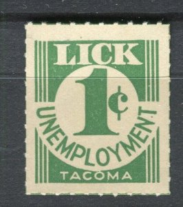 USA; 1930s-40s early Illustrated Local Special Advert Stamp,Tacoma Unemployment