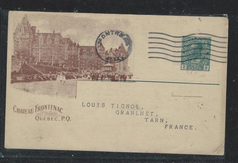 CANADA (PP1806B) KGV 2C GREEN CPR RAILWAY CARD CHATEAU FROTENAC QUEBEC