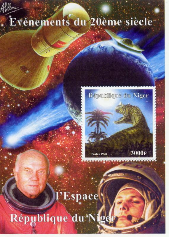 Niger 1998 Dinosaurs Gagarin Halley's Comet J.Glenn s/s Perforated mnh.vf