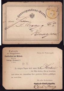  #7779 - Austria-Wien 1878  stationery card to Budapest-
