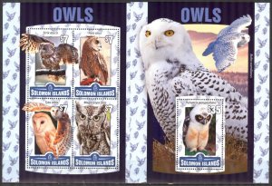 Solomon Islands 2016 Birds Owls III sheet +S/S MNH