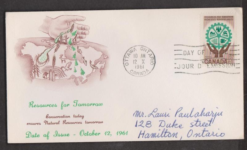 CANADA Scott # 395 On FDC - 1961 Resources For Tomorrow Issue