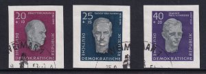German Democratic Republic  #B35a 1-3  used  portraits  imperforated from sheet
