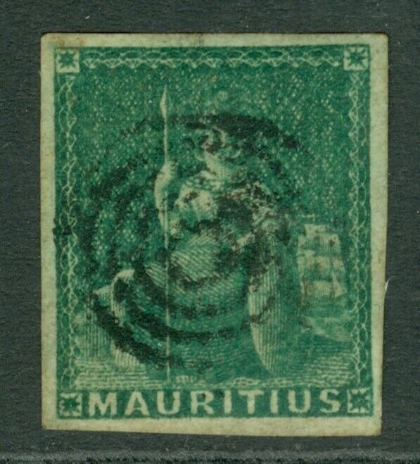 Sg 27 Mauritius 1858-62 (4d) Vert Très Fine Utilisé 4 Fin Marges Cat 