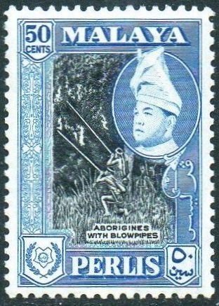 Perlis 1957 50c Aborigines with blowpipes (P12½) MH